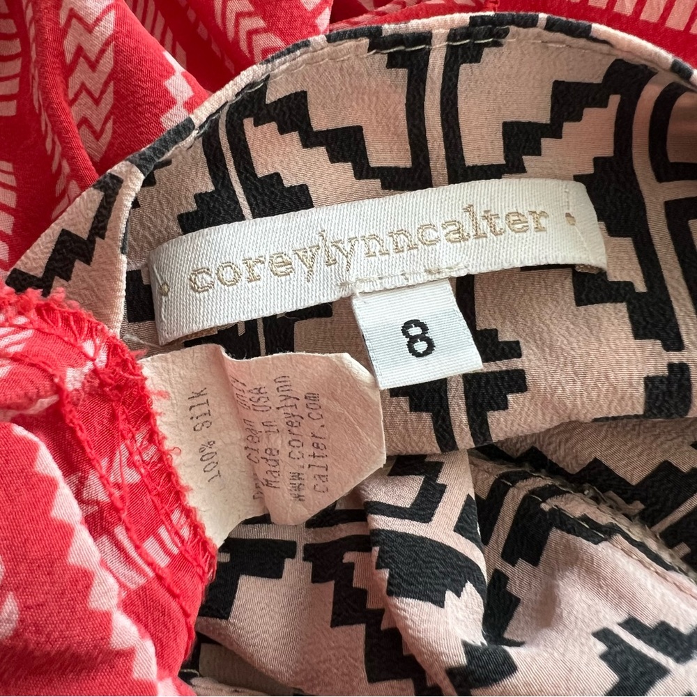 Anthropologie Corey Lynn Calter Silk Abstract Short Sleeve Mini Dress Tiered 8 - Picture 5 of 5